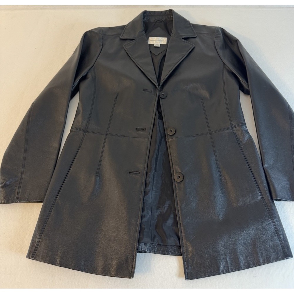Worthington Black Genuine Leather Blazer Jacket Womens Medium Nappa Leather Coat